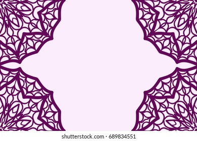 Template greeting cards with mandala. Vector illustration for your design. Vintage pattern in retro style with ornament. Purple color