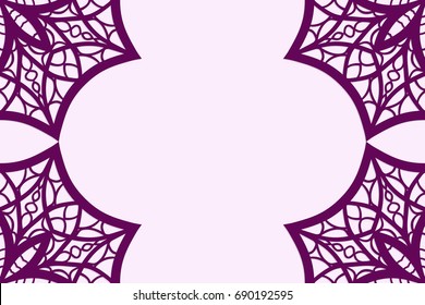 Template greeting cards with mandala. Vector illustration for your design. Vintage pattern in retro style with ornament. Purple color