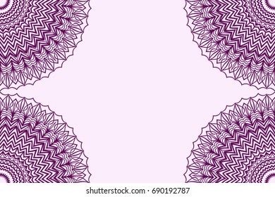 Template greeting cards with mandala. Vector illustration for your design. Vintage pattern in retro style with ornament. Purple color