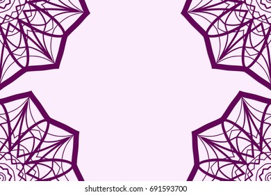 Template greeting cards with mandala. Vector illustration for your design. Vintage pattern in retro style with ornament. Purple color