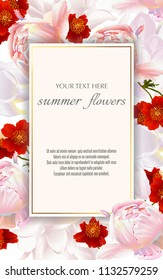 Template for greeting cards, wedding decorations, invitation,sales. Vector banner with Luxurious peony and tulips flowers. Spring or summer design.