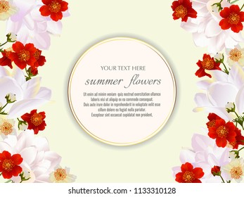 Template for greeting cards, wedding decorations, invitation,sales. Vector banner with Luxurious summer flowers. Spring or summer design.