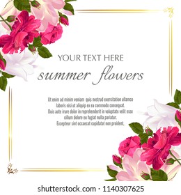 Template for greeting cards, wedding decorations, invitation,sales. Vector banner with Luxurious tulips and roses flowers. Spring or summer design.