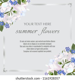 Template for greeting cards, wedding decorations, invitation,sales. Vector banner with Luxurious summer flowers. Spring or summer design. Space for text.