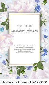 Template for greeting cards, wedding decorations, invitation,sales. Vector banner with Luxurious summer flowers. Spring or summer design. Space for text.