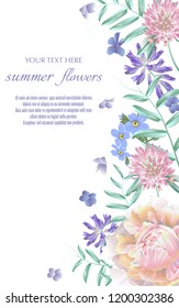 Template for greeting cards, wedding decorations, invitation,sales. Vector banner with Luxurious summer wild flowers. Spring or summer design. Space for text.