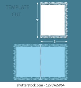 Template greeting congratulatory card with a decorative border on the edge. Wedding invitation laser cut. Cut out of paper card with lace edge with an aspect ratio of 3 and 4. Vector.