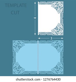 Template greeting congratulatory card with a decorative border on the edge. Wedding invitation laser cut. Cut out of paper card with lace edge with an aspect ratio of 3 and 4. Vector.