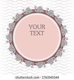 Plantilla para saludos, postales, tarjetas, banner, cisnes multicolores en composición redonda