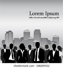 Template of a group of business and office people with city landscape