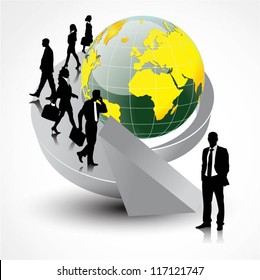 Template of a group of business and office people with globe.Vector illustration
