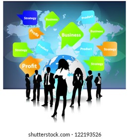 Template of a group of business and office people with speech bubbles