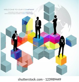 Template of a group of business and office people on 3d cubes