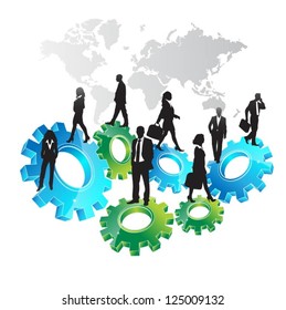 Template of a group of business and office people with gears. Vector illustration