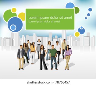 Template of a group of business and office people with city landscape