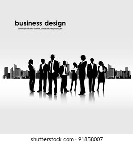 template of a group of business and office people with city landscape