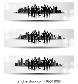 template of a group of business and office people with city landscape