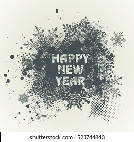 Template grunge Happy new year 2017  Design with snowflakes and ink splashes. Grunge banner with an inky dribble strip and copy space.