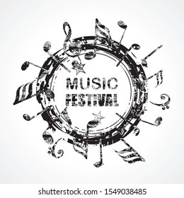 Template grunge music poster for Party, Rock Festival, Night Club. Grunge banner with an inky dribble strip and copy space.
