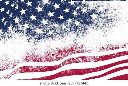 Template grunge paint brush stroke american flag. Brush painted flag America. Hand drawn style flag of America. Blue and red color. Vector illustration background.