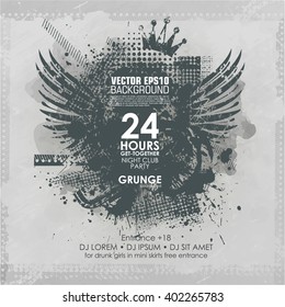 Template grunge poster for party.  Grunge banner with an inky dribble strip with copy space