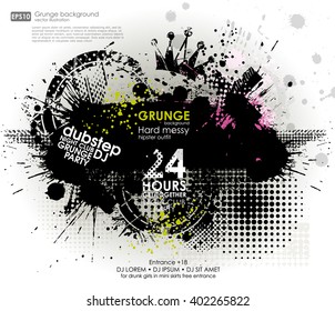 Template grunge poster for party.  Grunge banner with an inky dribble strip with copy space