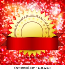 Certificado de garantía de plantilla. Etiqueta dorada vectorial y cinta roja.