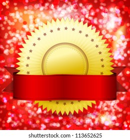 Certificado de garantía de plantilla. Etiqueta dorada vectorial y cinta roja.