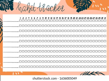 Template habits tracker for a month with abstract style decorative elements. Vector Illustration