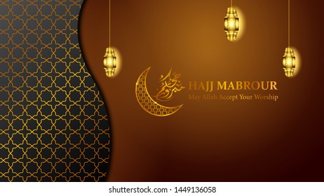 Template of Hajj Mabrour background with lanterns and crescent moon. EPS 10.