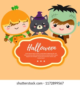 template halloween with costume kids