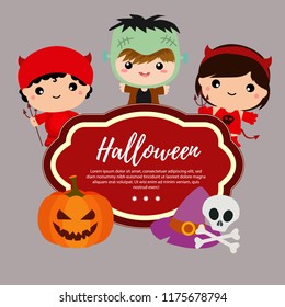 template halloween with devil costume kids