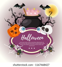 template halloween with magic potion pot