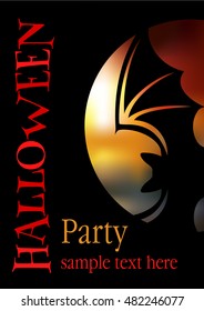 Template of Halloween poster/banner/layout/brochure/flyer/booklet/advertising. Black background. Vector image of a bat.