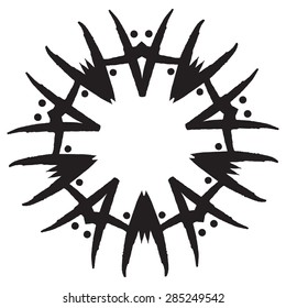 Template with hand drawing zentangle decorative frame in ethnic grunge style. Vector. Ornament model for T-shirt, textile, print, tattoo. Place for your text. Vector illustration