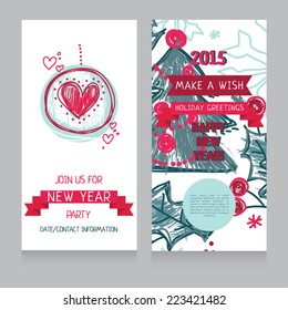 template for hand drawn 2015 new year  party invitation, vector illustration