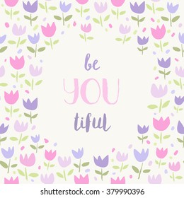 Template with hand drawn floral pattern and text for cards, invitations and journaling