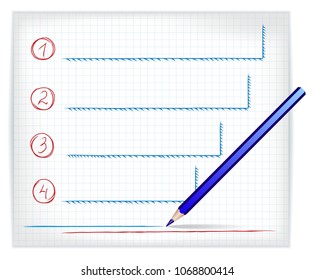 Template with hand drawn  infographic elements on a paper sheet and 3D pencil.