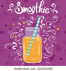 Template with hand drawn jar with smoothie in bright colors