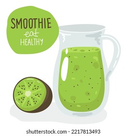 Template with hand drawn jar with smoothie in bright colors.