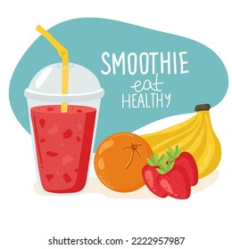 Template with hand drawn jar with smoothie in bright colors.