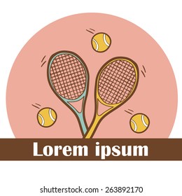 Template with hand drawn rackets and balls for logos, cards or emblems for your design