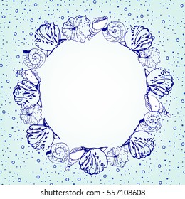 Template with hand drawn sea shells. Vector