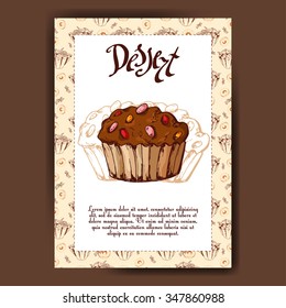 Template with hand drawn sketch bakery. Dessert card with sweet bakery. Can be used as menu for cafe or restaurant.  Vector illustration