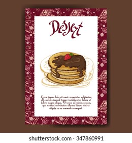 Template with hand drawn sketch bakery. Dessert card with sweet bakery. Can be used as menu for cafe or restaurant.  Vector illustration