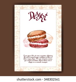 Template with hand drawn sketch bakery. Dessert card with sweet bakery. Can be used as menu for cafe or restaurant.  Vector illustration