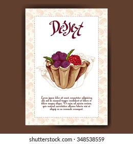 Template with hand drawn sketch bakery. Dessert card with sweet bakery. Can be used as menu for cafe or restaurant.  Vector illustration 