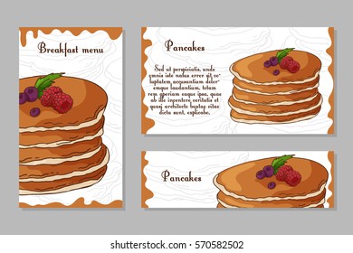 Template with hand drawn sketch bakery. Can be used as corporate identity style for cafe or restaurant. Vector illustration. Dessert cards with sweet bakery.