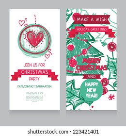 template for hand drawn xmas party invitation, vector illustration