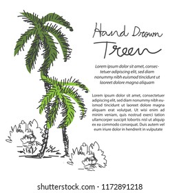 Template Hand drown treen. Background nature  view